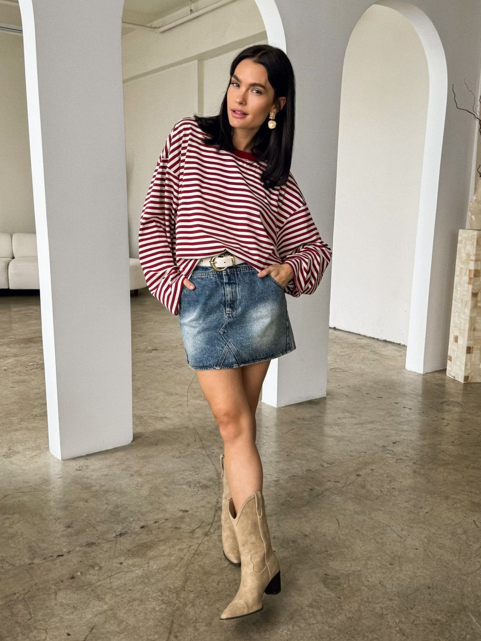 Finley Oversized Stripe Top in Red