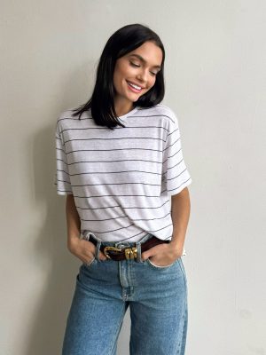 Marty Stripe Linen Top in White